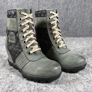 Sorel Out N About Wedge Boots Womens Size 7 Gray Nubuck Lace Up Ankle Waterproof